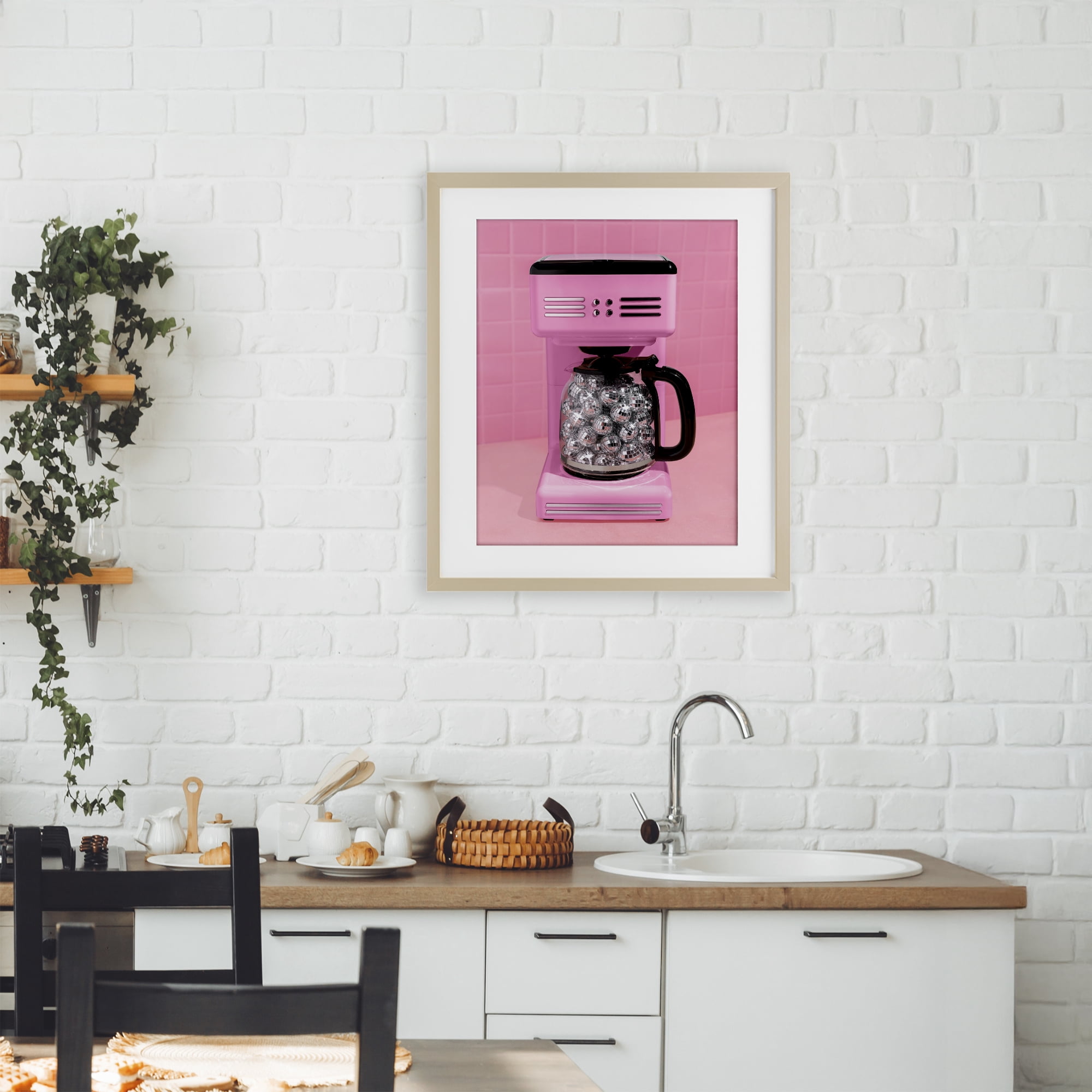 Stupell Industries Disco Coffee Over Pink Birch Framed Print Under Glass, design by LISH Creative