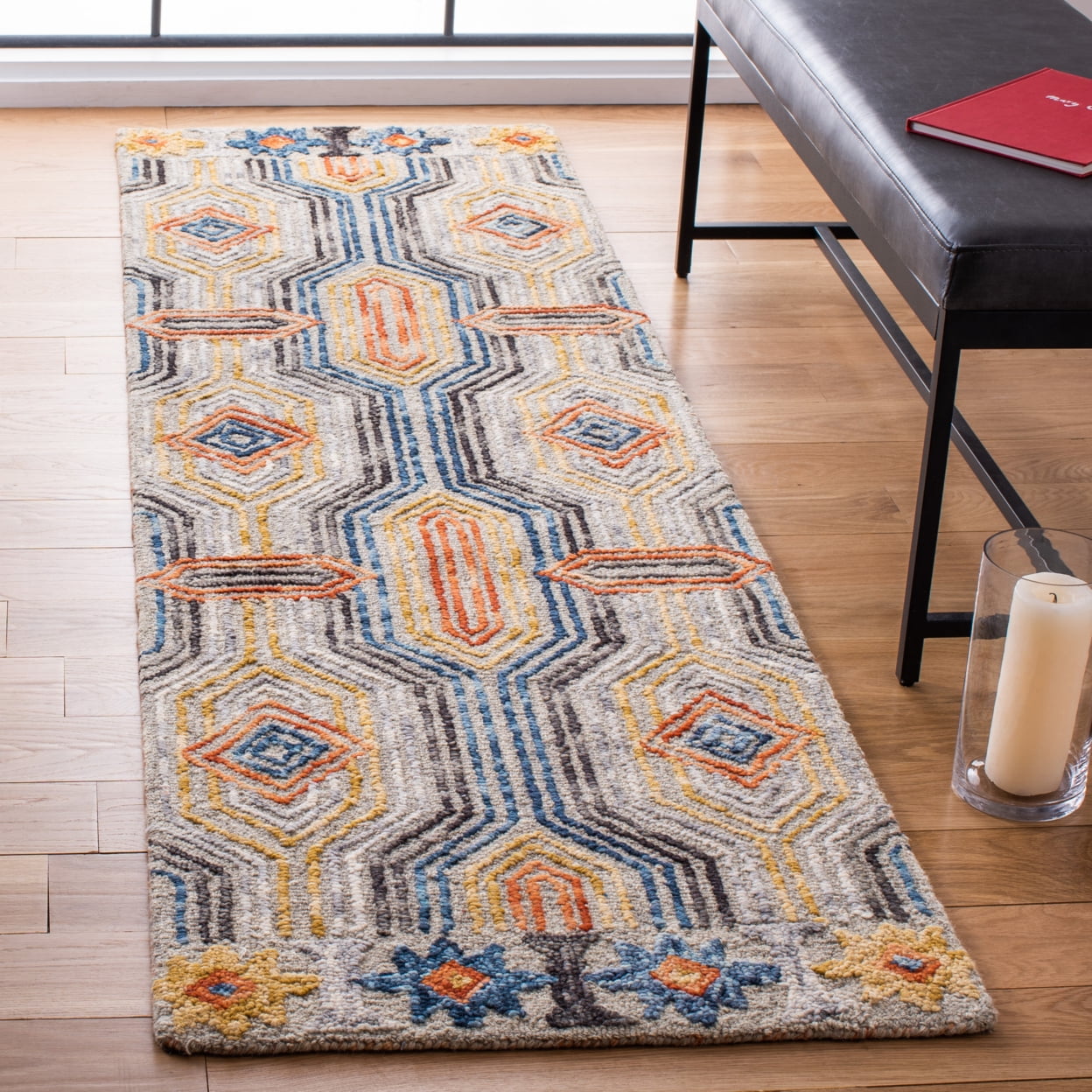 SAFAVIEH Trace Constantina Geometric Striped Wool Area Rug, Grey/Blue, 4' x 6'