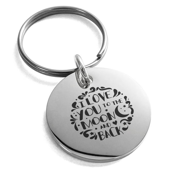 Tioneer Stainless Steel I Love You to the Moon and Back Engraved Small Medallion Circle Charm Keychain Keyring