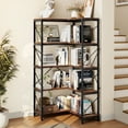 thumbnail image 3 of Dextrus 5-Tier L-Shaped Bookcase Storage Organizer, Tall Corner Bookshelf Open Display Freestanding Storage, Brown, 3 of 10