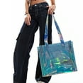 thumbnail image 2 of Transparent Iridescent Tote Bag Clear Holographic Handbag Large Tote Travel Bag, 2 of 3