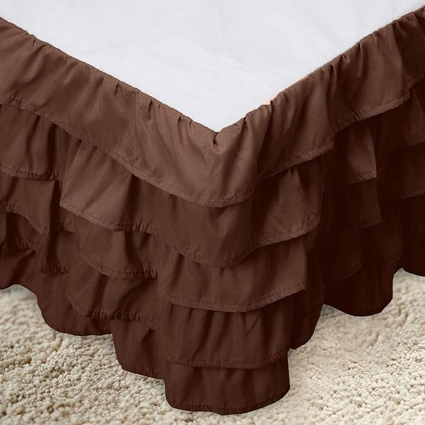 Mocassi Multi-Ruffle Bed Skirt, Wrinkle and Stain Resistant, 1500 Thread Count, 15 inch Drop, Twin, Chocolate Brown