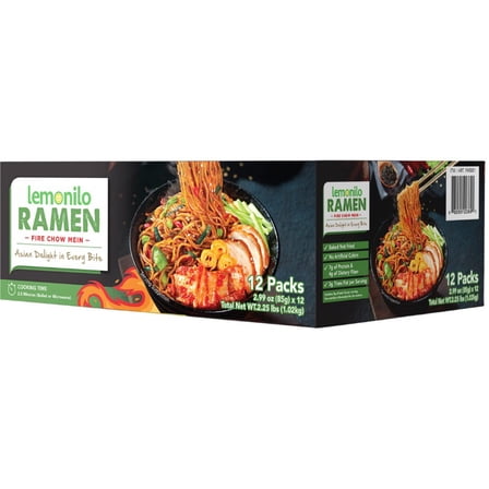 Lemonilo Fire Chow Main, 12 Pack (2.9 oz each), Instant Noodles with Spicy Seasoning
