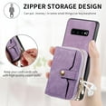 thumbnail image 4 of Phone Case for Samsung Galaxy S10 Zipper Wallet Cover with Credit Card Holder Slot Shoulder Crossbody Strap Long Lanyard Leather Cell Accessories S 10 Edge 10S GS10 X10 Women Girls Men Purple, 4 of 13