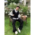 thumbnail image 4 of Suéter de punto con cuello en V, chaleco negro para hombre, chaleco marrón a rayas, ropa para hombre, sin mangas, meme estético, ropa de otoño coreana antigua, 4 of 5