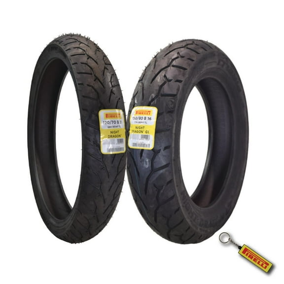 Pirelli Night Dragon Tire Set: 120/70B21 M/C 68H REINFTL Front & 150/80B16 M/C 77H REINFTL Rear Cruiser Motorcycle Tires - Superior Traction & Handling for High-Performance Cruisers with Keychain
