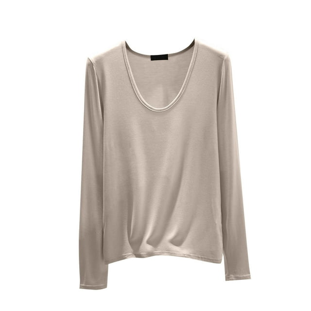 Timegard Hauts pour Femmes Pyjamas Col en U Manches Longues Vêtements de Nuit Ample Confortable Décontracté Blouse Hauts T-Shirt Basique