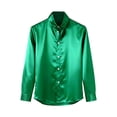 thumbnail image 4 of Deago Men's Silk Satin Dress Shirts Long Sleeve Luxury Shiny Button Down Shirt Formal Casual Business Prom Party Wedding Shirts (Green, L), 4 of 8