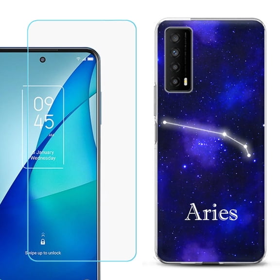 Slim-Fit Gel TPU Phone Case for TCL Stylus 5G, with Tempered Glass Screen Protector, by OneToughShield ® - Zodiac / Aries