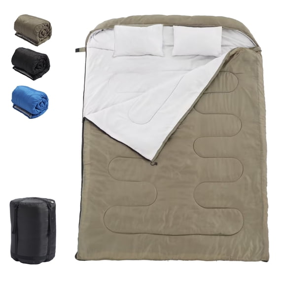 CONCETTA Lightweight Double Sleeping Bag for Adults in Cold & Warm Weaher, Waterproof & Machine Washable for Camping/Backpacking/Hiking, Military Green