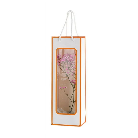 Nvzi gifts, flowers, gift box packaging bags, rectangular transparent window flowers, gifts, red wine packaging handbags (white orange frame)