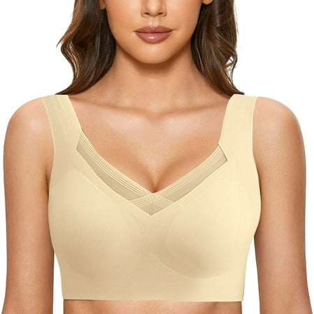 

adviicd Plus Size Bras Women s Easy Does It Dig-Free Band with Seamless Stretch Wireless Lightly Lined Convertible Comfort Bra Gold XX-Large