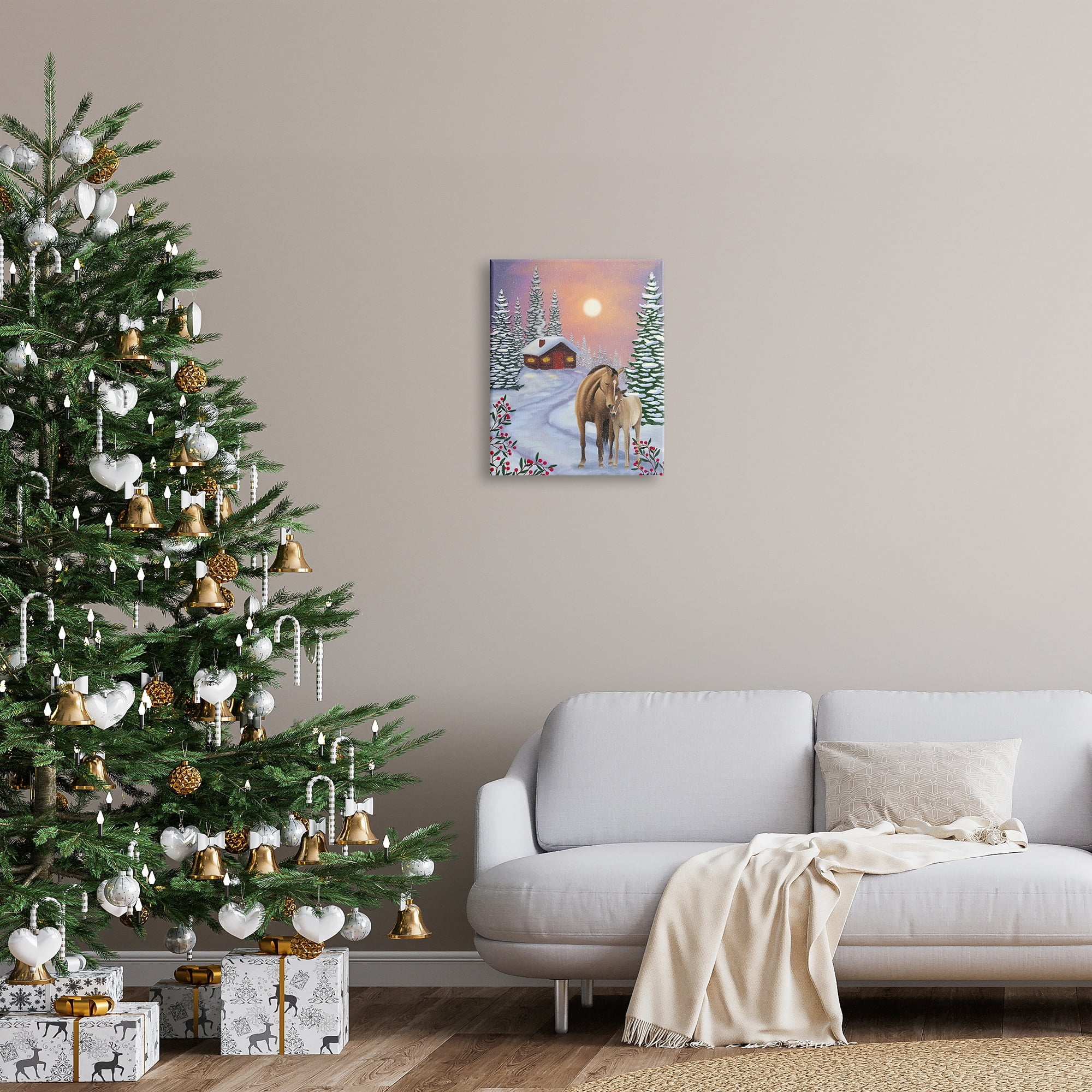 Stupell Industries Holiday Horses Winter Scene Holiday Painting Gallery Wrapped Canvas Print Wall Art