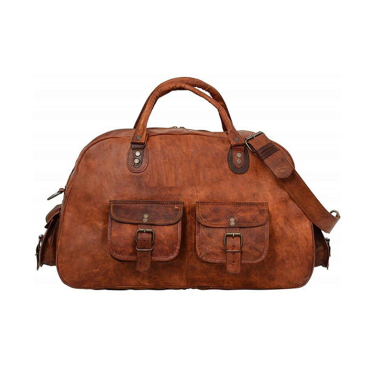 MaheTri Brown Leather Travel Duffel Bag, Gym Sports Bag Luggage Carry-On Bag