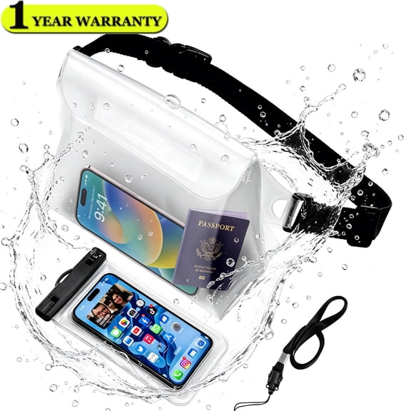 Waterproof Fanny Packs , Waterproof Dry Bag Pouch Phone Waterproof Waist Pouch Dry Bag, Beach, Kayaking, Swimming, Boat Essentials, Suitable for All iPhone 16 15 14 13 Pro Max (Clear)
