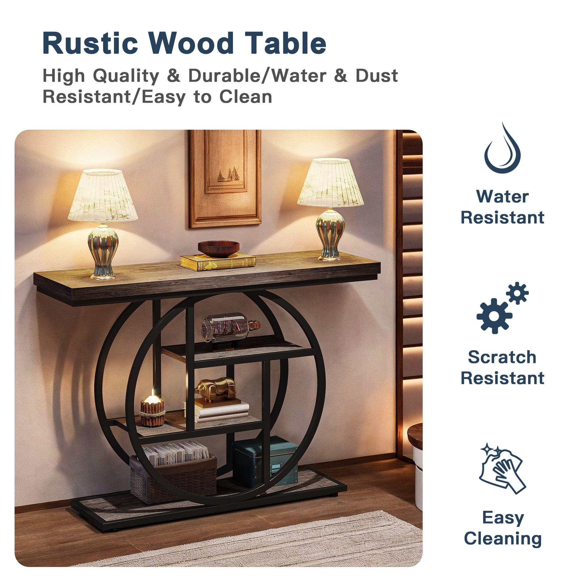 Demi Bonn 41"dustrial Console Table for Entryway, Farmhouse Sofa Tables Behind Couch, Rustic Wood and Metal Foyer Table with 3-Tier Shelves for Hallway Living Room, Gray