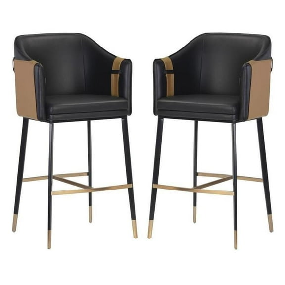 Home Square Carter 30.25" Barstool with Black Steel Legs in Black - Set of 2