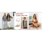 Fantaslook V Neck T Shirts for Women 3/4 Sleeve Tunic Tops Dressy Casual Blouses Boho Basics Tee Summer Fall Clothes