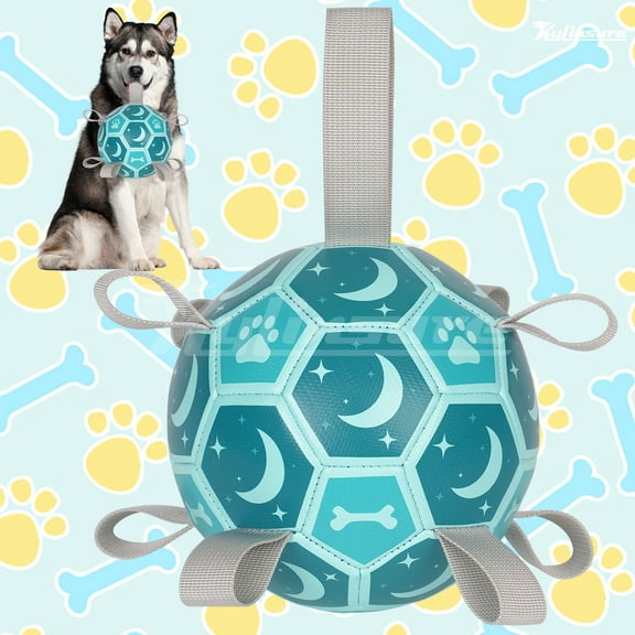 Blue-green series Interactive Dog Football with Straps-Durable Rubber Pull Toy for All Breeds, Perfect for Picking up Balls and Playing, Perfect Gift for Puppies and Dogs of All Sizes