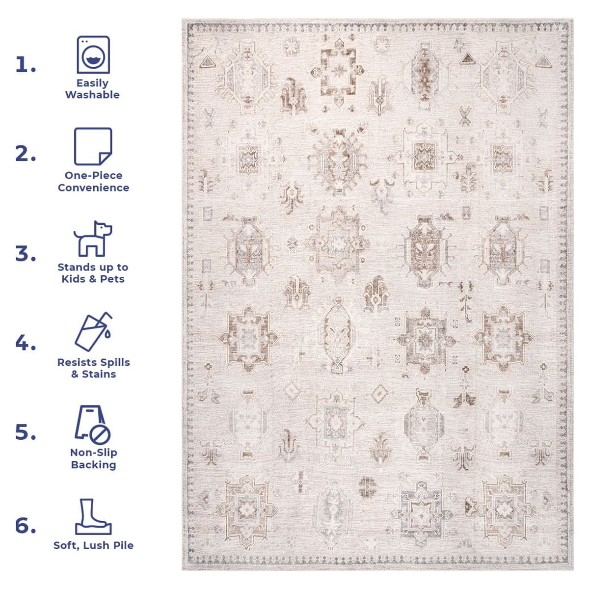 nuLOOM Krystin Distressed Machine Washable Beige 2' 6" x 6' Transitional Runner Rug