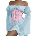 thumbnail image 2 of IROINNID Bodycon Dress for Women One-Shoulder Bell Sleeves Ruffled Sweet Retro Vintage Style Chiffon Dress ,Pink, 2 of 7