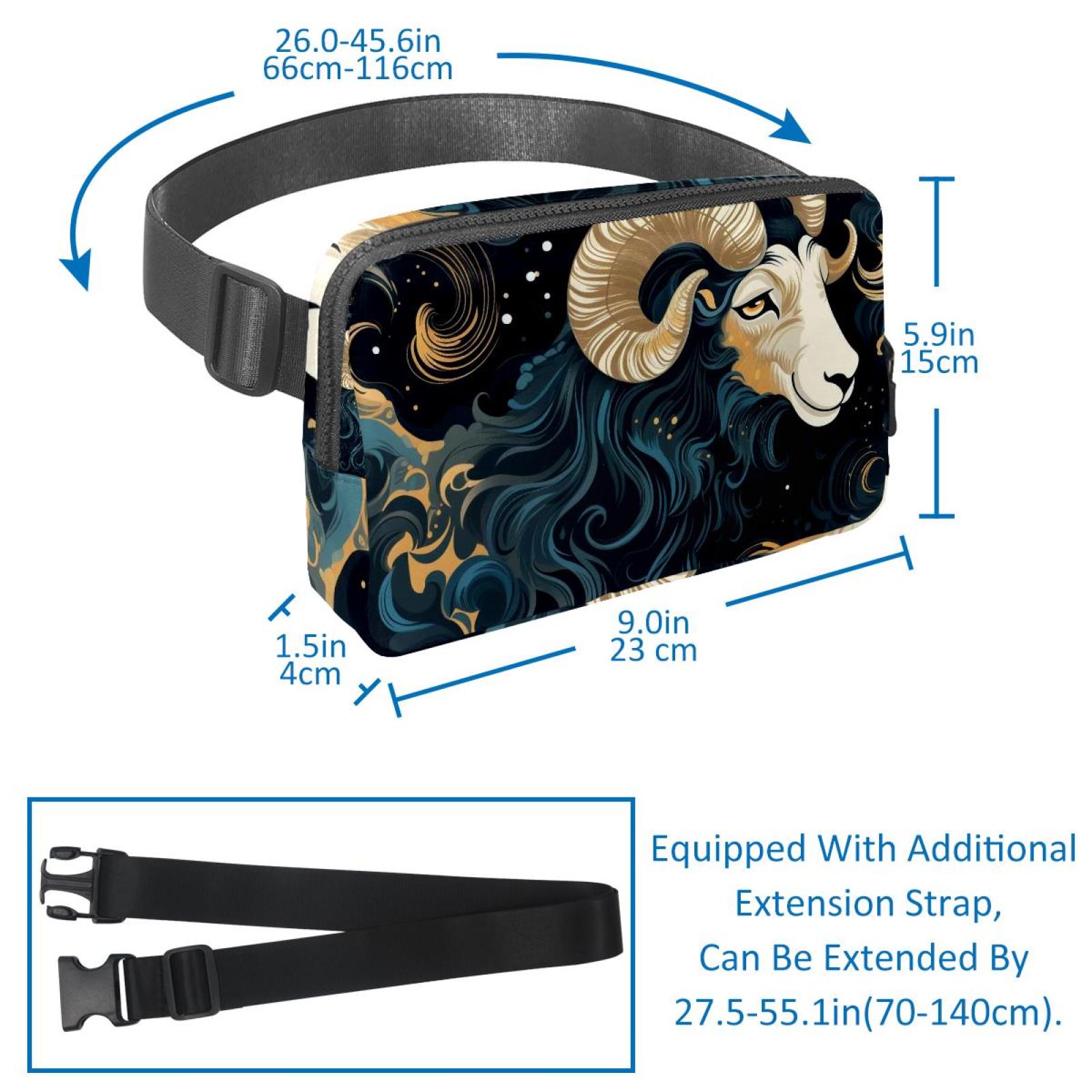 Aries Lightweight Adjustable Waist Bag with Extension Strap - Unisex Sling Bag for Travel and Outdoor Activities