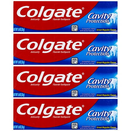 Colgate Cavity Protection Toothpaste, SSF20 Creat Regular Flavor, Travel Size 1 oz (28g) - Pack of 4