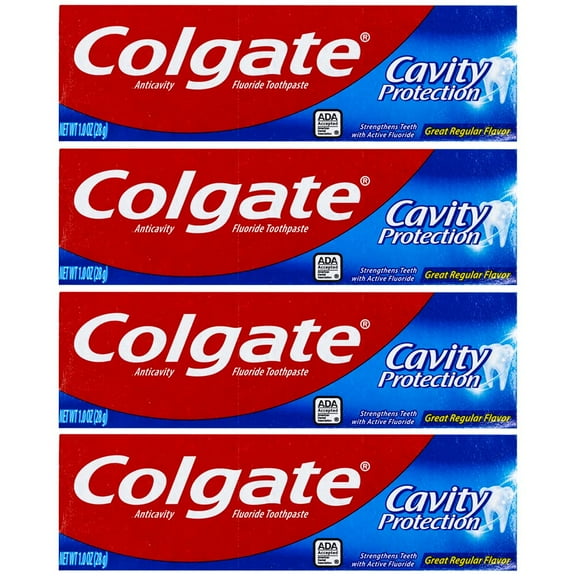 Colgate Cavity Protection Toothpaste, SSF20 Creat Regular Flavor, Travel Size 1 oz (28g) - Pack of 4