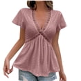 thumbnail image 4 of BangWanChi Blouses for Women Dressy Casual Clearance Womens Spring Outfits Casual V Neck Short Sleeve Solid Color Shirts Lightweight Fashion Tunic Pullover Blouse, 4 of 5