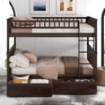 thumbnail image 5 of Newest Full over Full Bunk Bed with Drawers, Convertible to 2 Separate Beds - Solid Pine MDF, Espresso Finish, Fence Guardrails, for Teens Room​, 5 of 7