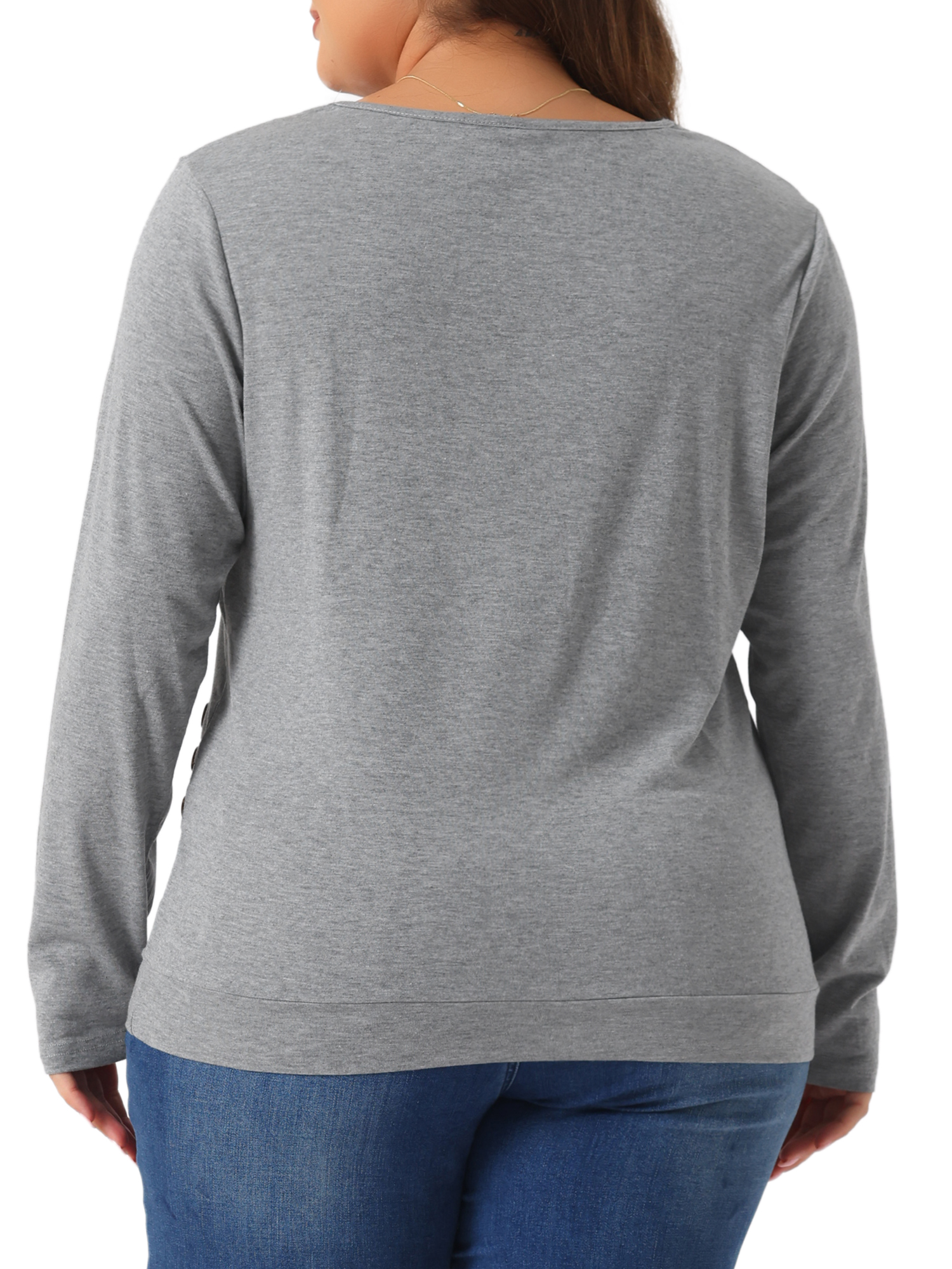 DARING DIVA Women's Plus Buttons Decor Ruched Casual Blouses 2X Grey