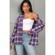 thumbnail image 5 of Camisa de franela a cuadros Keva Molly de manga larga para mujer, color morado XL, 5 of 6
