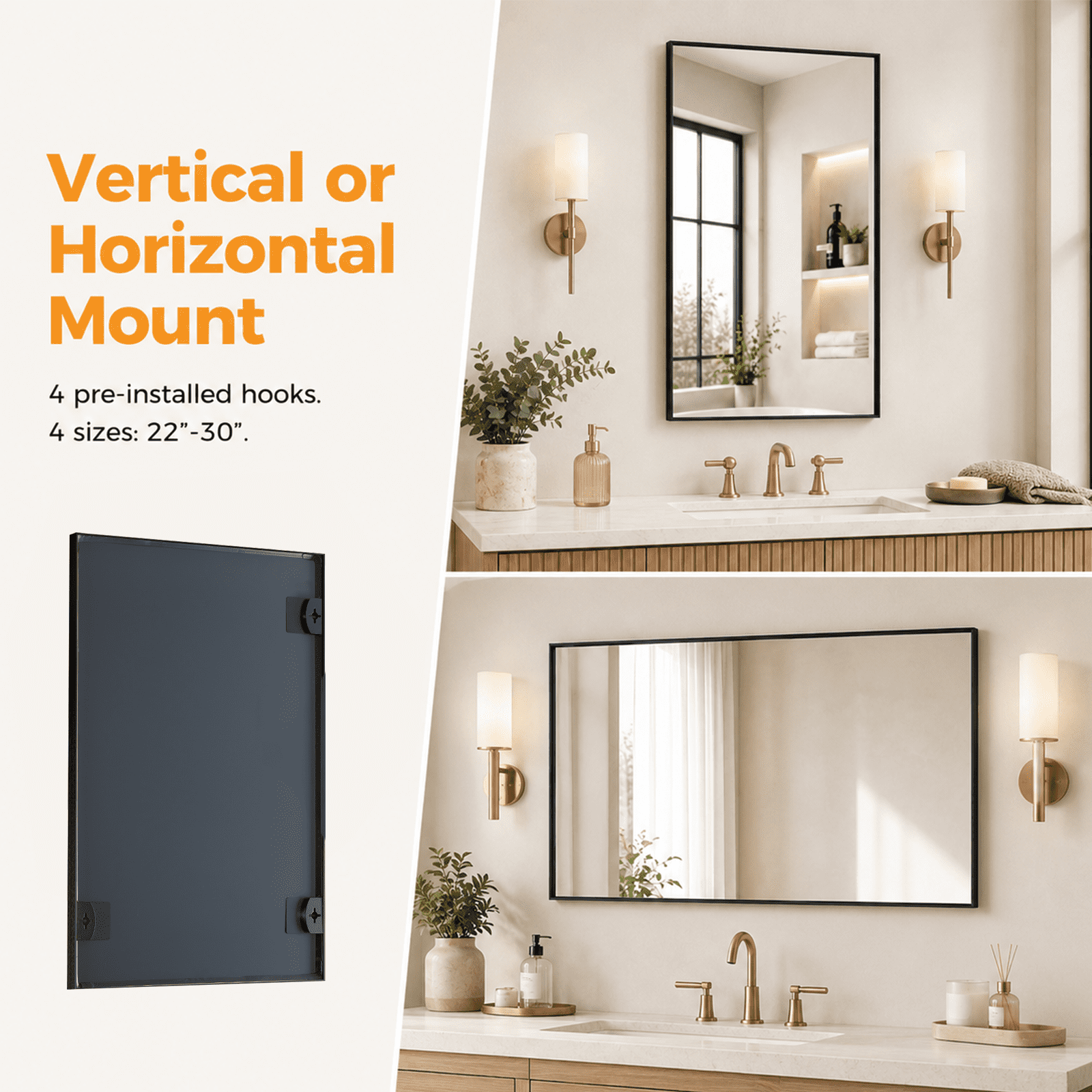 Alvantor Black Framed Bathroom Vanity Mirror - Rectangle Wall Mirror with Square Corners