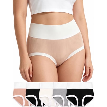 Loritta Secret Underwear for Women Cotton High Waisted Briefs 5-Pack Seamless Breathable Full Coverage Womens Panties, S-2XL