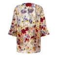 thumbnail image 4 of TQWQT Plus Size Tops for Women Summer Loose Fit Tunic Summer Shirts Ethnic Floral Print V Neck Pleated Ruffle 3/4 Sleeve Shirts Dressy Casual Blouse Red 3XL, 4 of 5
