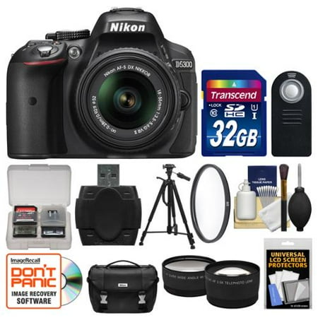 Nikon D5300 Digital SLR Camera & 18-55mm VR DX II AF-S Lens (Black) - Factory Refurbished with 32GB Card + Case + Tripod + Filter + Remote + Tele/Wide