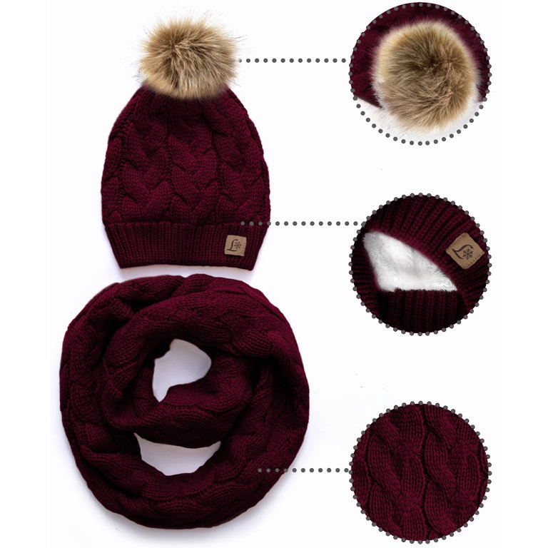 3 Bundle NEW Knitted beanie hats with pompom Amazon.com: Kids Cute Pompom Winter Beanie, 3 In 1 Hat Scarf  main image 4