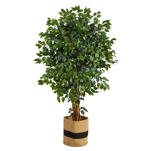 Nearly Natural 5.5' Palace Ficus Artificial Tree in Handmade Natural Cotton Planter
