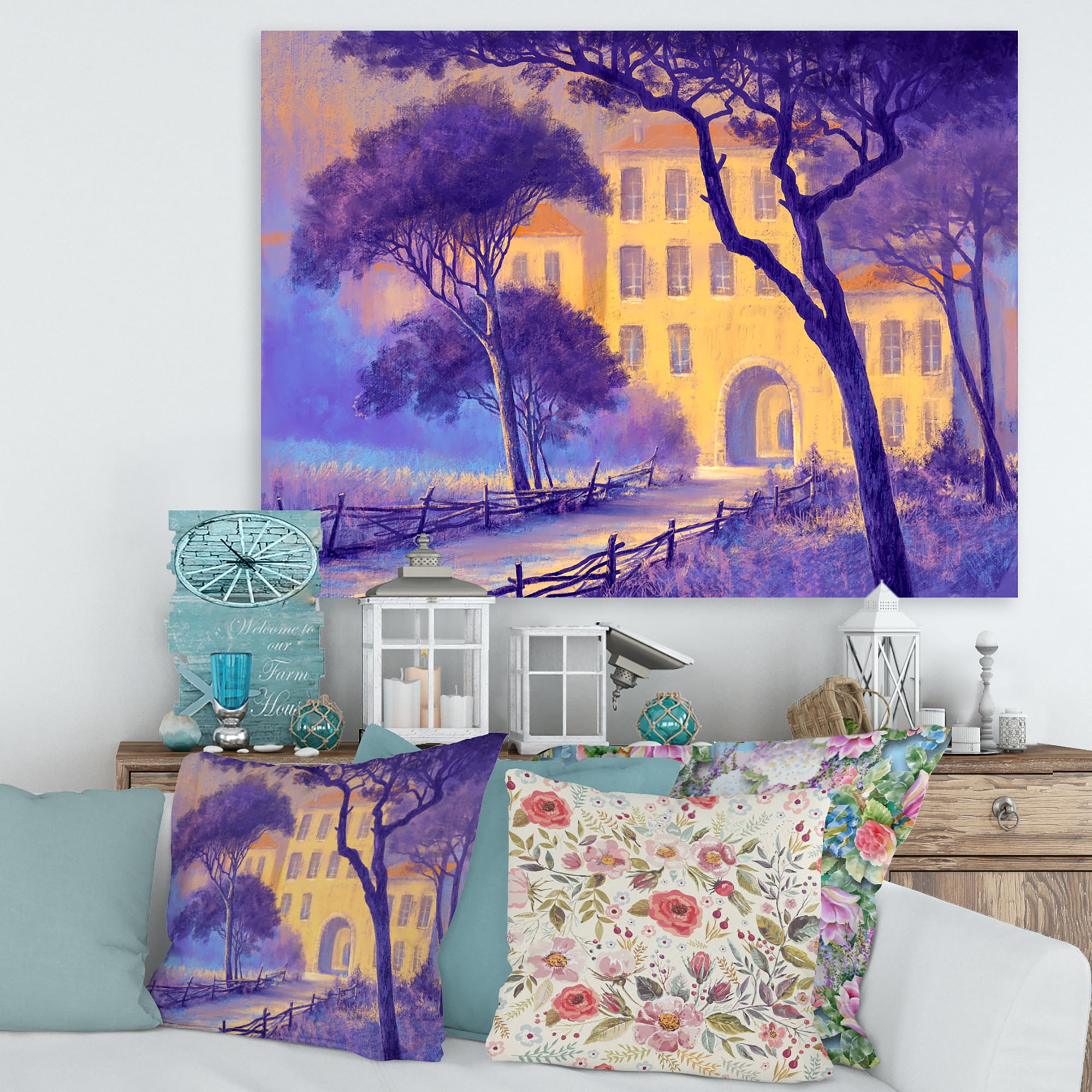 Designart ' Street Landscape OF Footpath & Trees In A City ' Traditional Canvas Wall Art Print