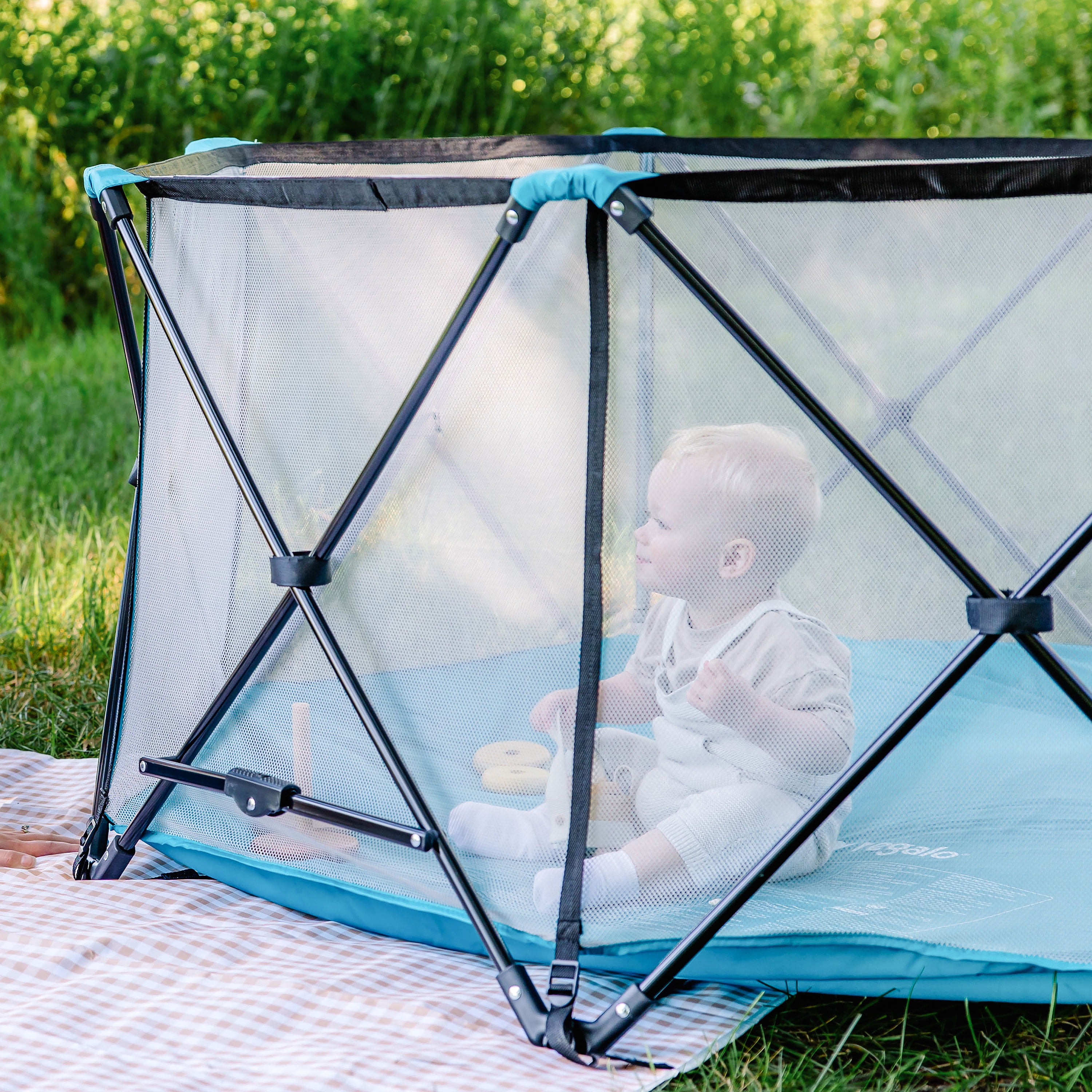 Regalo My Play Portable Play Yard, Teal, 8-Panel, Indoor and Outdoor, Unisex