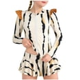 thumbnail image 2 of Girls UPF 50+ Long Sleeve 2 Piece Rash Guard Skirtini Set - Beige Animal Print Front Zip Swimsuit - Quick Dry Sun Protective Bathing Suit,Size 4-5 T, 2 of 7