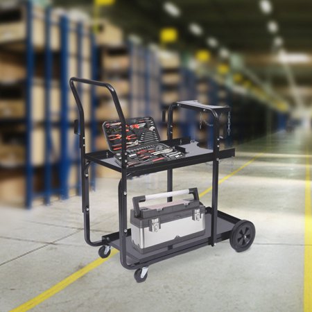 FETCOI 2-Tier Welder Heavy Duty Welding Trolly Cart w/ Two 360° Rotating Wheels 4 Hooks