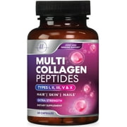 Multi Collagen Supplement 2400 mg - Types I, II, III, V & X Multi Collagen Peptides Pills for Women & Men, Hydrolyzed Collagen Supplements, Hair, Skin, Nail, & Joint Support Supplement, 60 Capsules