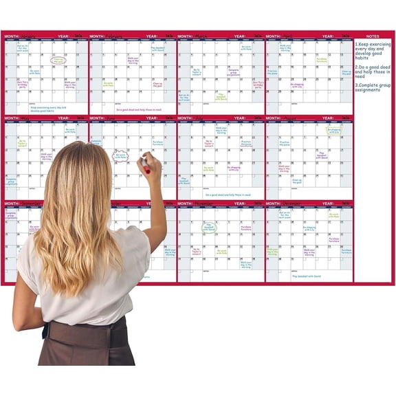 Large Dry Erase Calendar for Wall - Yearly Wall Calendar Dry Erase, 58" x 37" Undated Dry Erase Calendar, Layout Wall Planner with 15 Round Stickers for , Office and Classroom