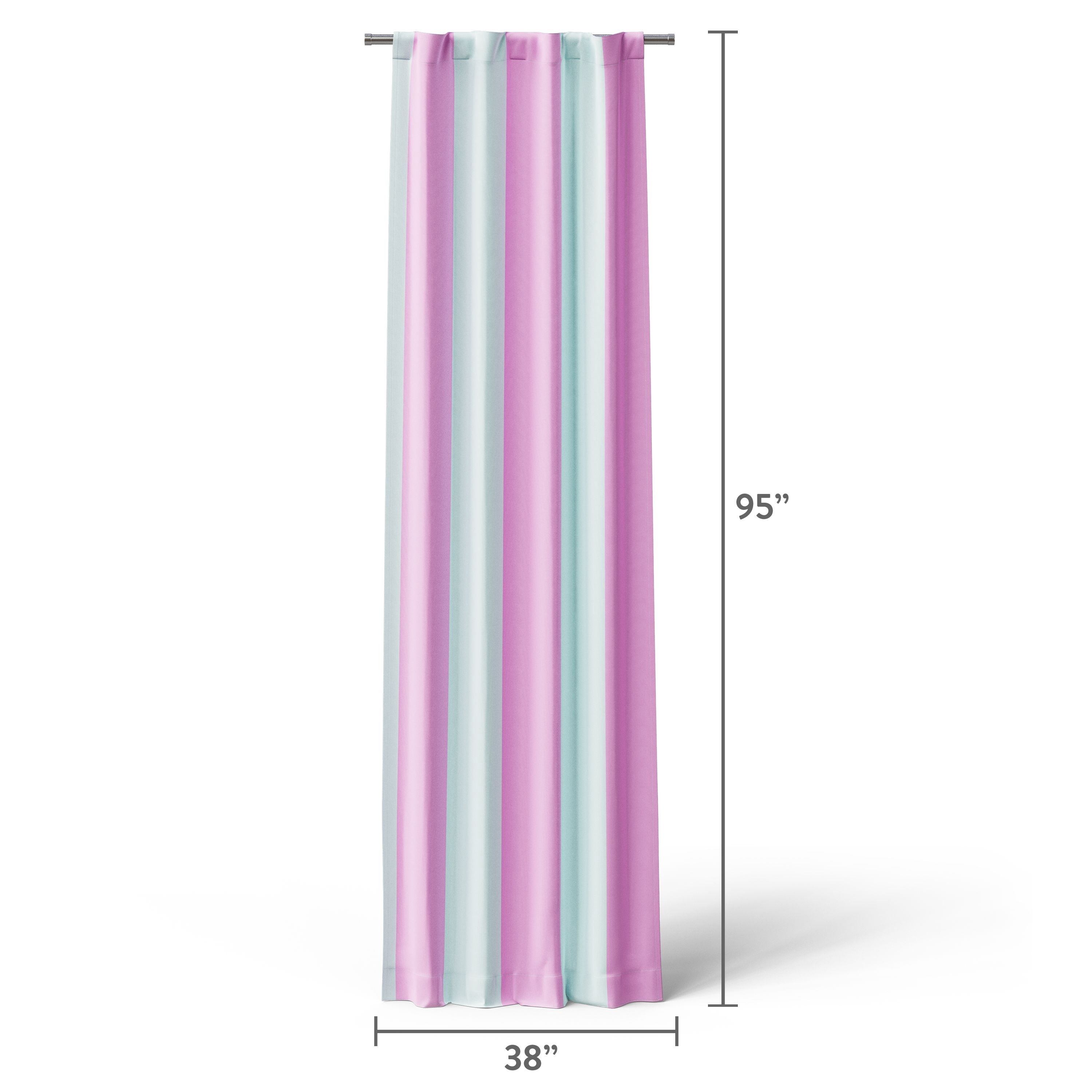 Mainstays Kids Blue and Purple Cabana Stripe Printed Blackout Rod Pocket with Back Tabs Single Curtain Panel, Set of 1, 38" W x 95" L