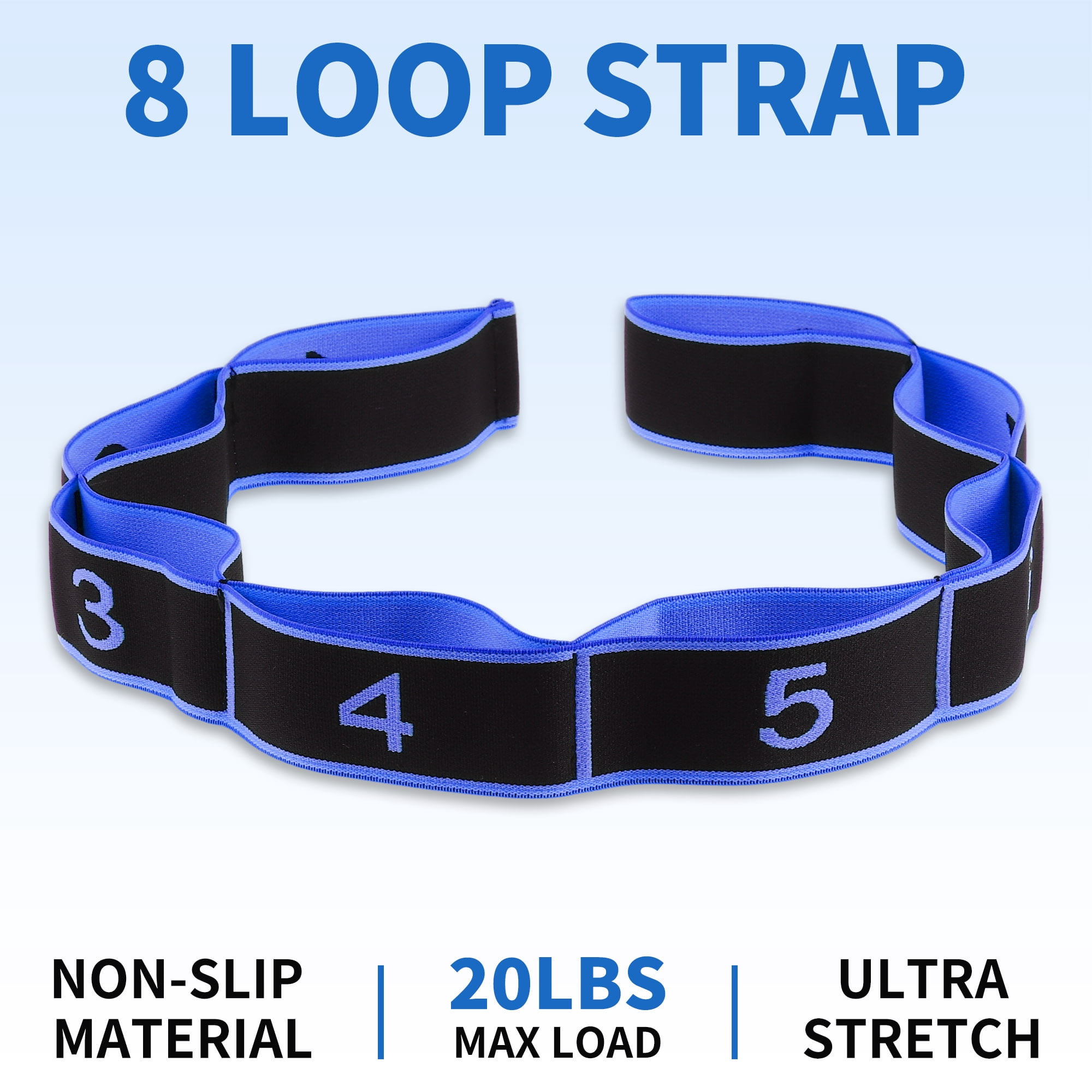 Unique Bargains Stretch Strap for Yoga Stretching with 8 Loops for Stretching  Blue