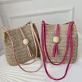 Yesbay Summer Beach Women Straw Weave Handbag Wooden Ball Tassel Tote