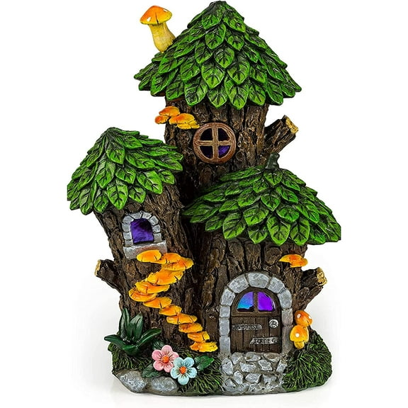 Mystic Gnome Fairy House Solar Light for Home and Outdoor Decor, Gnome Home Solar Powered Flickering LED Garden Light Fairy House Backyard Halloween