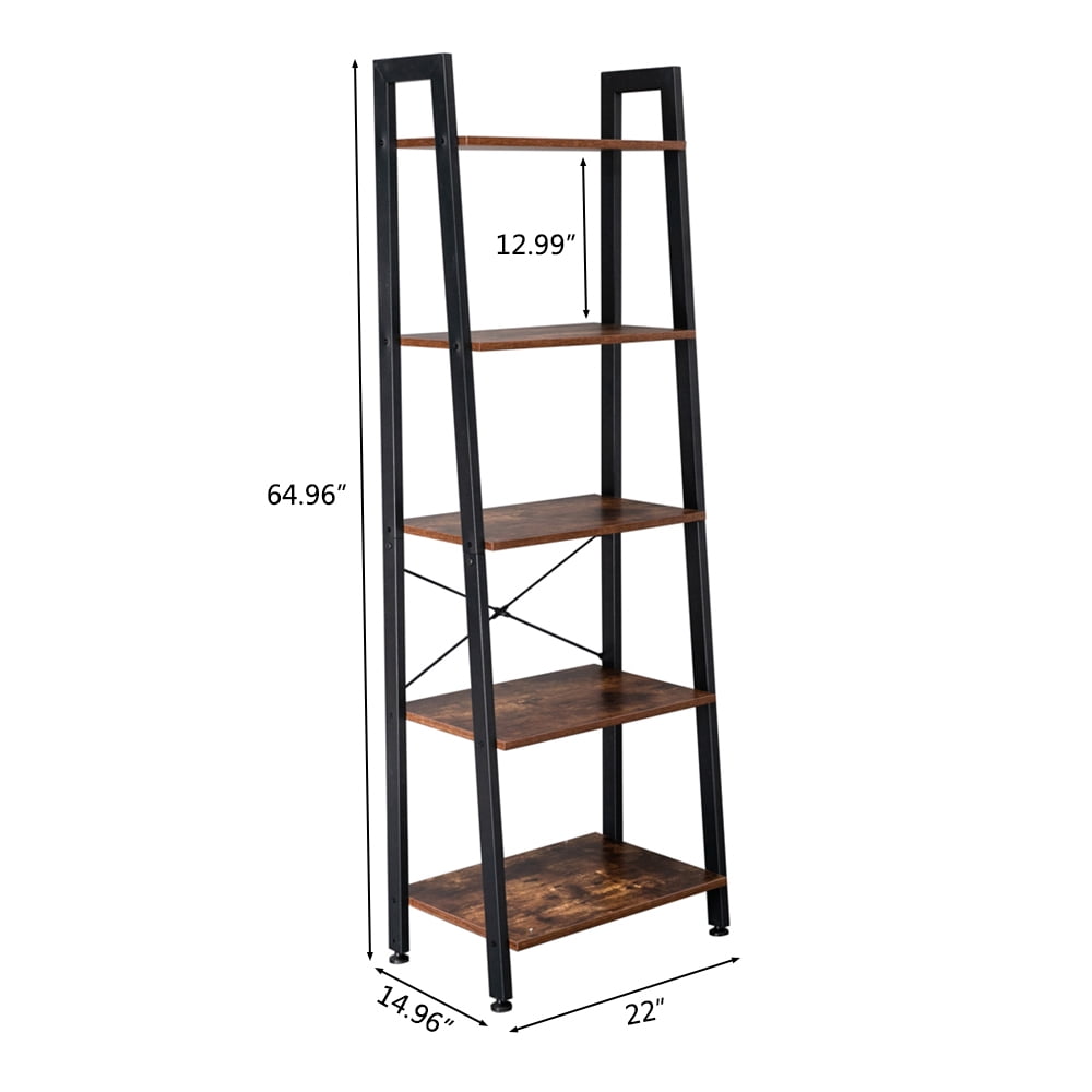 Kepooman 5-Tier Ladder Shelf, Rustic Leaning Shelf, Vintage Ladder Bookshelf, Utility Organizer Shelves, Metal Frame Furniture, Brown Kepooman 5-Tier Ladder Shelf, Rustic Leaning Shelf, Vintage Ladder Bookshelf, Utility Organizer Shelves, Metal Frame Furniture, Brown