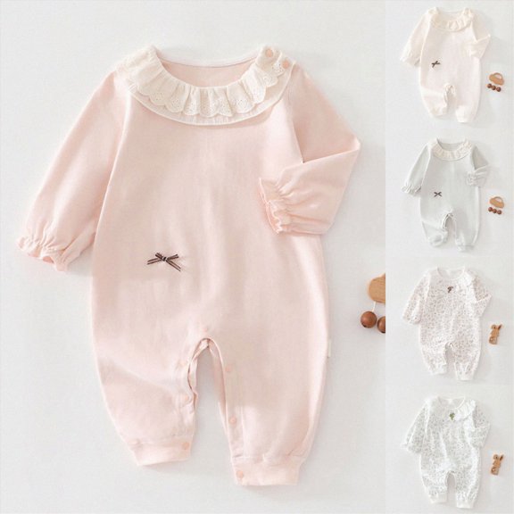 CAUYDY Newborn Going Home Outfit Toddler Sleepers for Baby Girl Long Sleeve Romper 6 9 12 18 Months Preemie Infant Girls Clothing Fall Winter Sizes 3-6 Months,Khaki